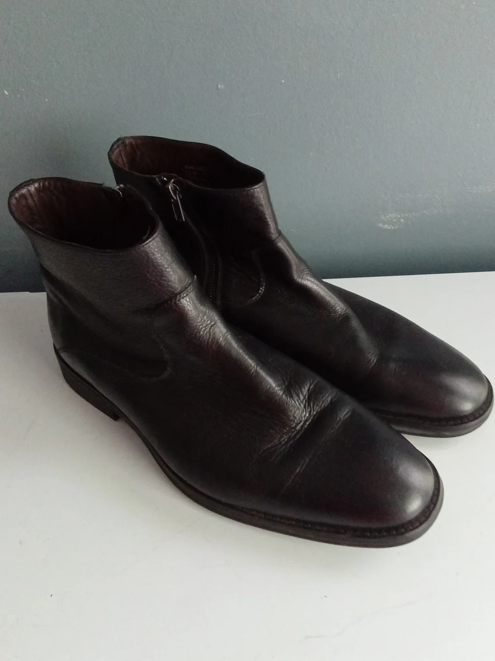 Mens Black Leather Side Zip Ankle Boots Almond Toe Dress Boots